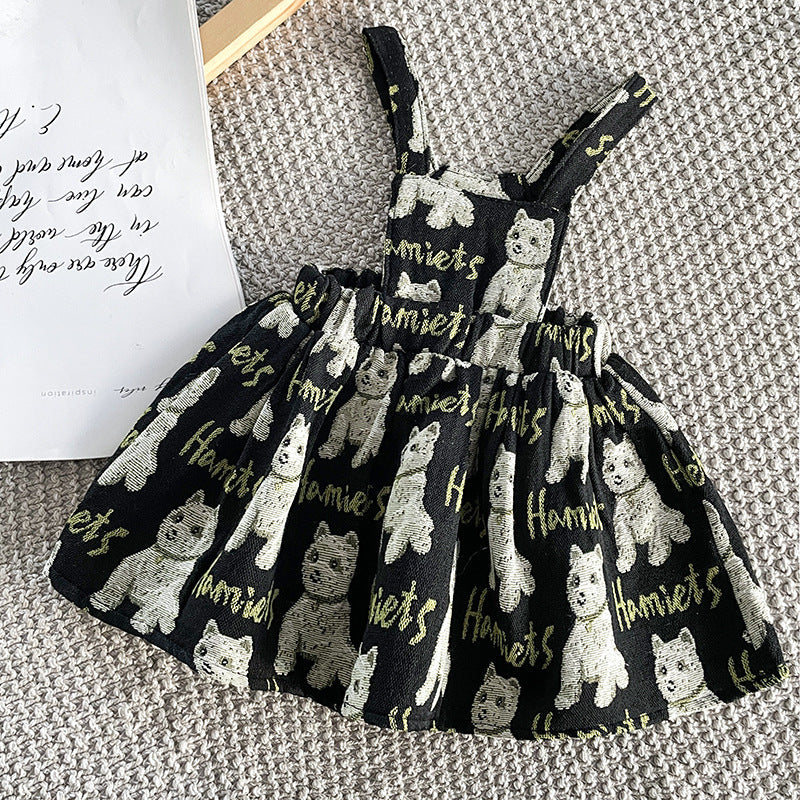 Baby Girls Solid Top Combo Cartoon Pattern Overalls Dress In Sets