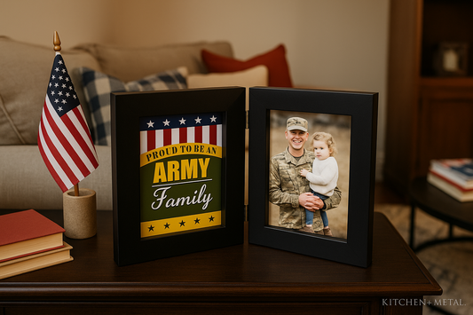 Proud to be an Army Family Photo Frame in Patriotic Home Setting