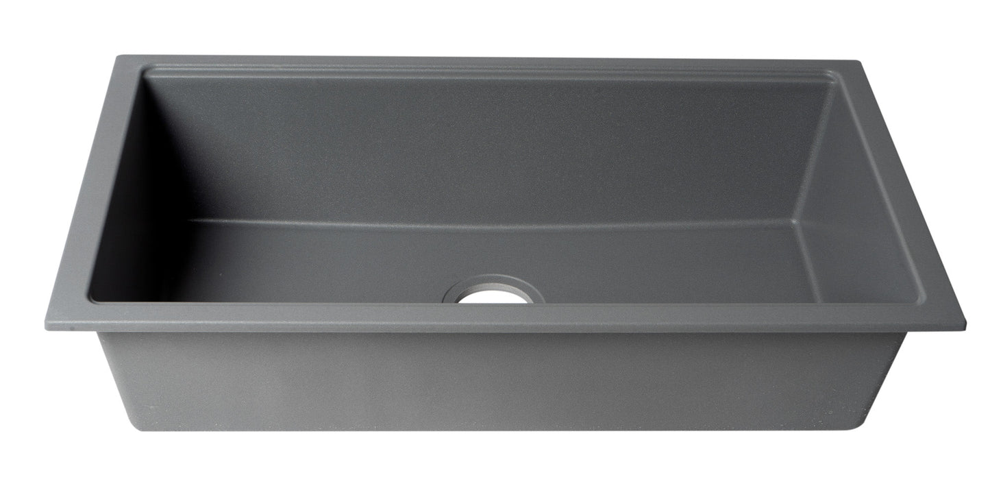 ALFI brand AB3418SBUM 33" Granite Composite Workstation Step Rim Single Bowl Undermount Sink with Accessories