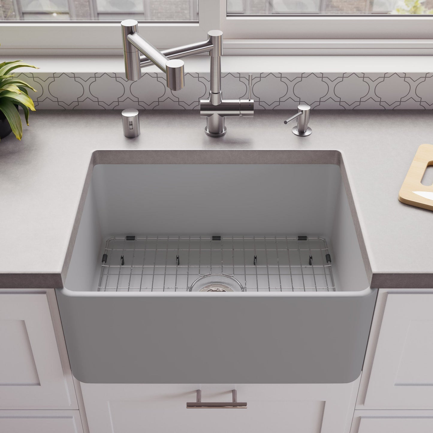 ALFI brand ABF2418 Smooth Apron 24" x 18" Single Bowl Fireclay Farm Sink