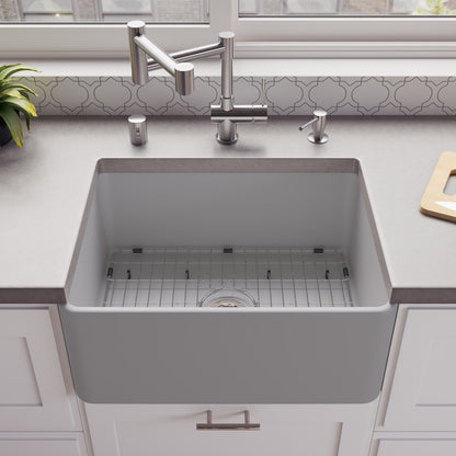 ALFI brand ABF2418 Smooth Apron 24" x 18" Single Bowl Fireclay Farm Sink