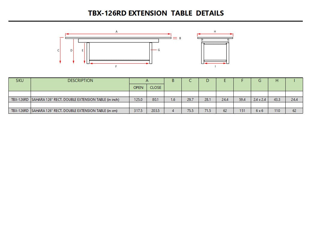 Sahara 126" Rectangular Double Extension Table