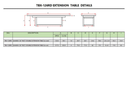 Sahara 126" Rectangular Double Extension Table