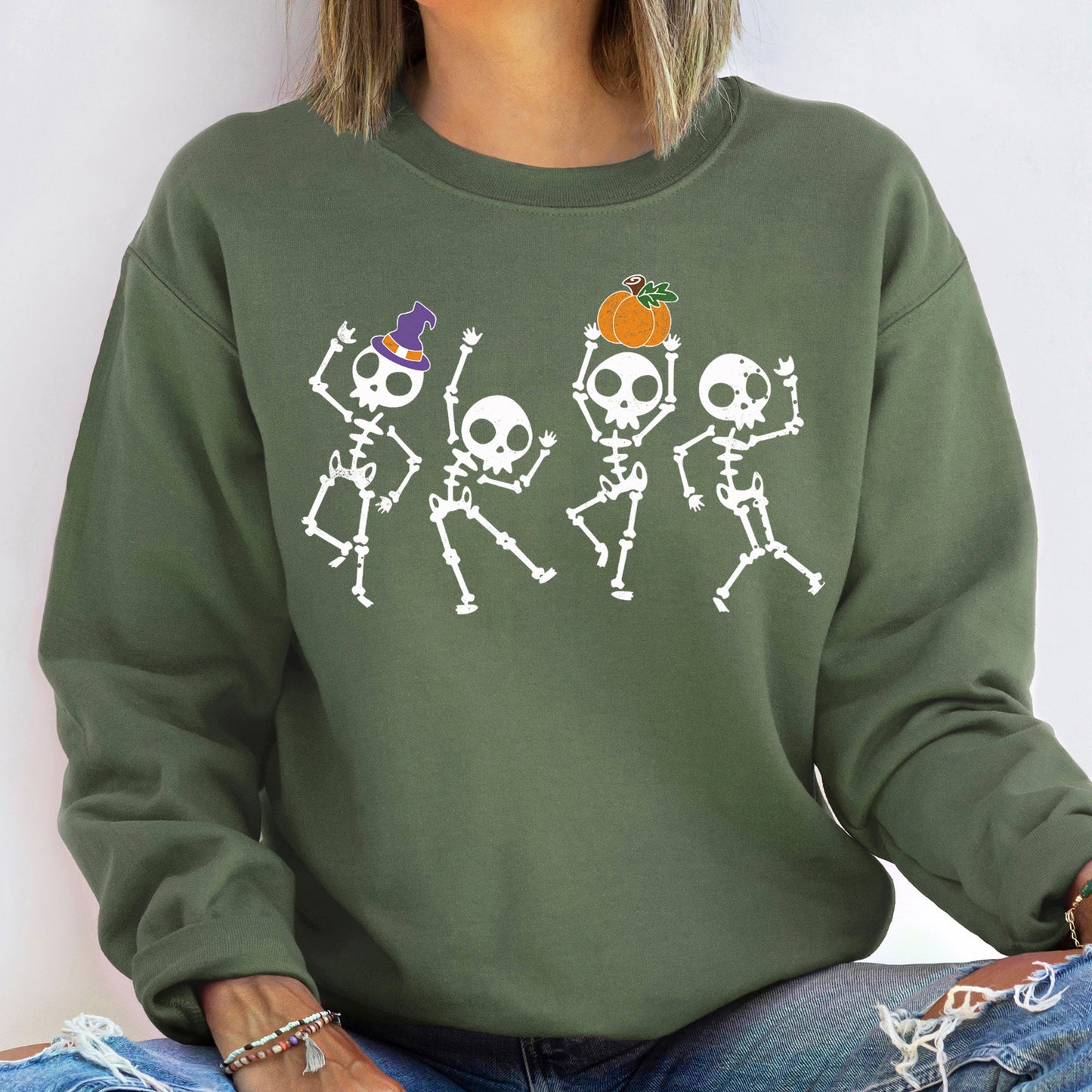 Pumpkin Dancing Skeletons Vintage Sweatshirt
