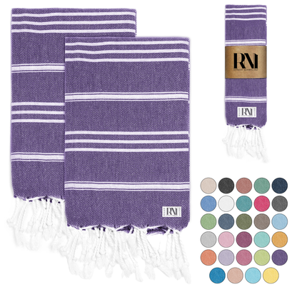 Istanbul Classic Turkish Hand Towel Set of 2 for Kitchen, Bath, Beach, Gym, and Yoga 17"x30"