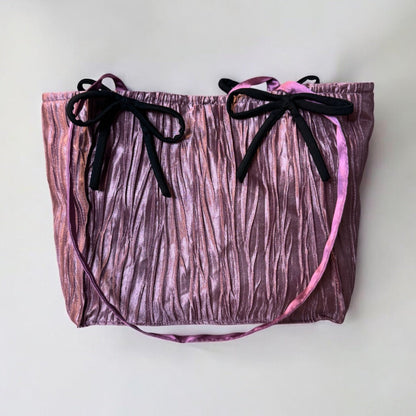 Chic Mini Silk Handbag – Purple Pleats