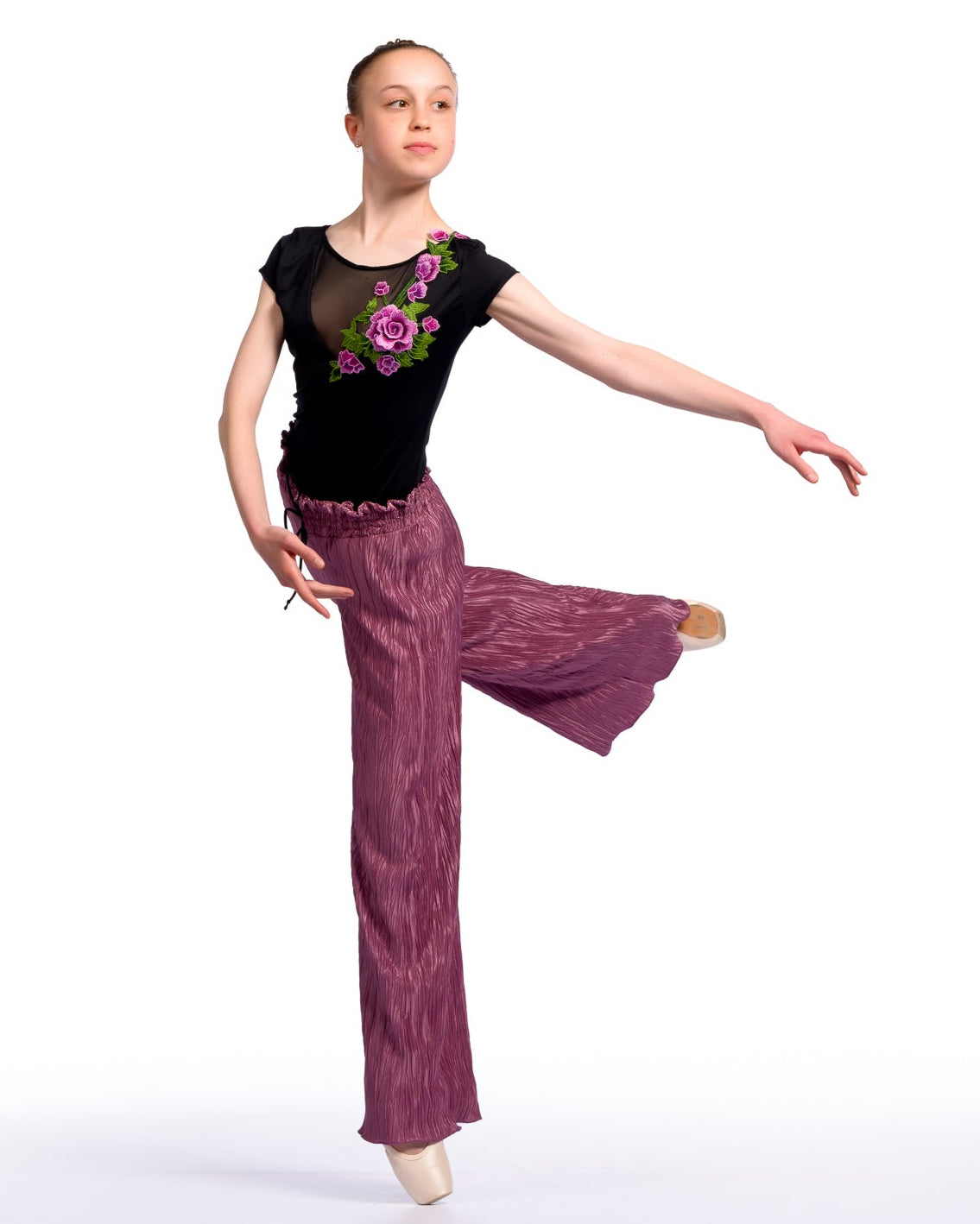 Purple Pleated Wide Leg Dance Pants