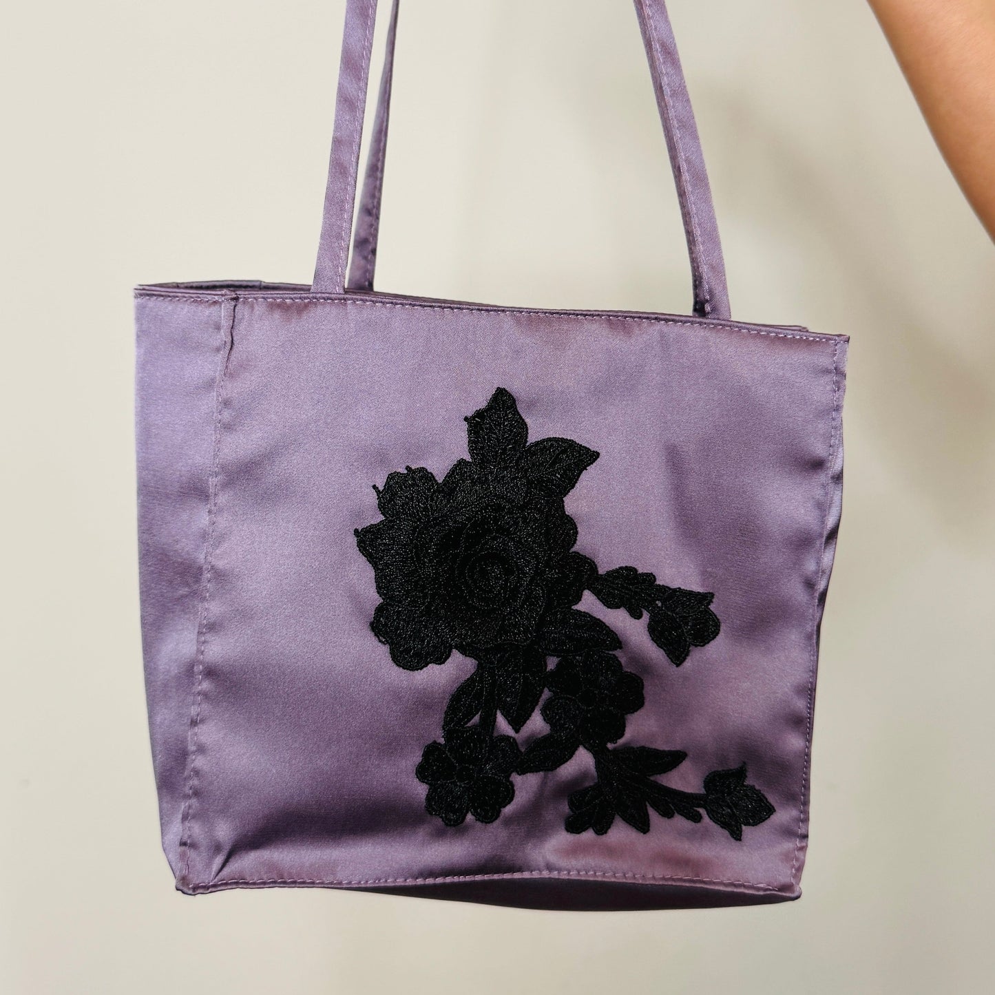 Chic Mini Silk Handbag – Purple and Black