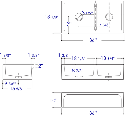 ALFI brand AB3618ARCH Arched Apron Thick Wall Fireclay Double Bowl Farm Sink