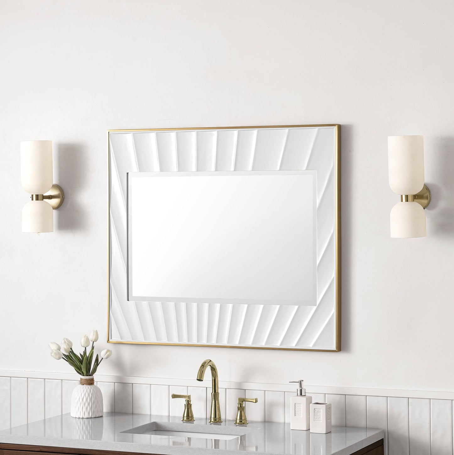Soleil 36" Mirror, Matte White with Gold