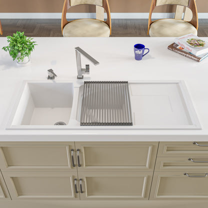 ALFI brand AB4620DI 46" Double Bowl Granite Composite Kitchen Sink with Drainboard