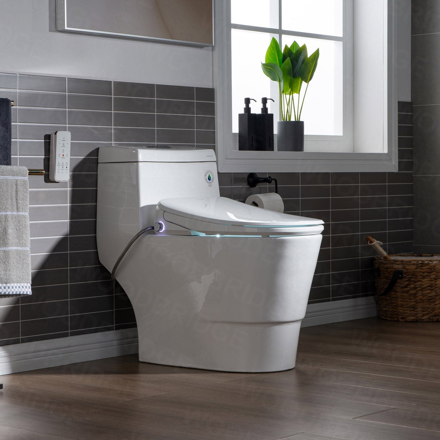 WOODBRIDGE T-0041 Elongated one Piece toilet with Smart Bidet Seat, Electronic Advanced Self Cleaning, Soft Close Lid, Adjustable Water Temperature, LED Nightlight, Heated Seat, Warm air Dryer