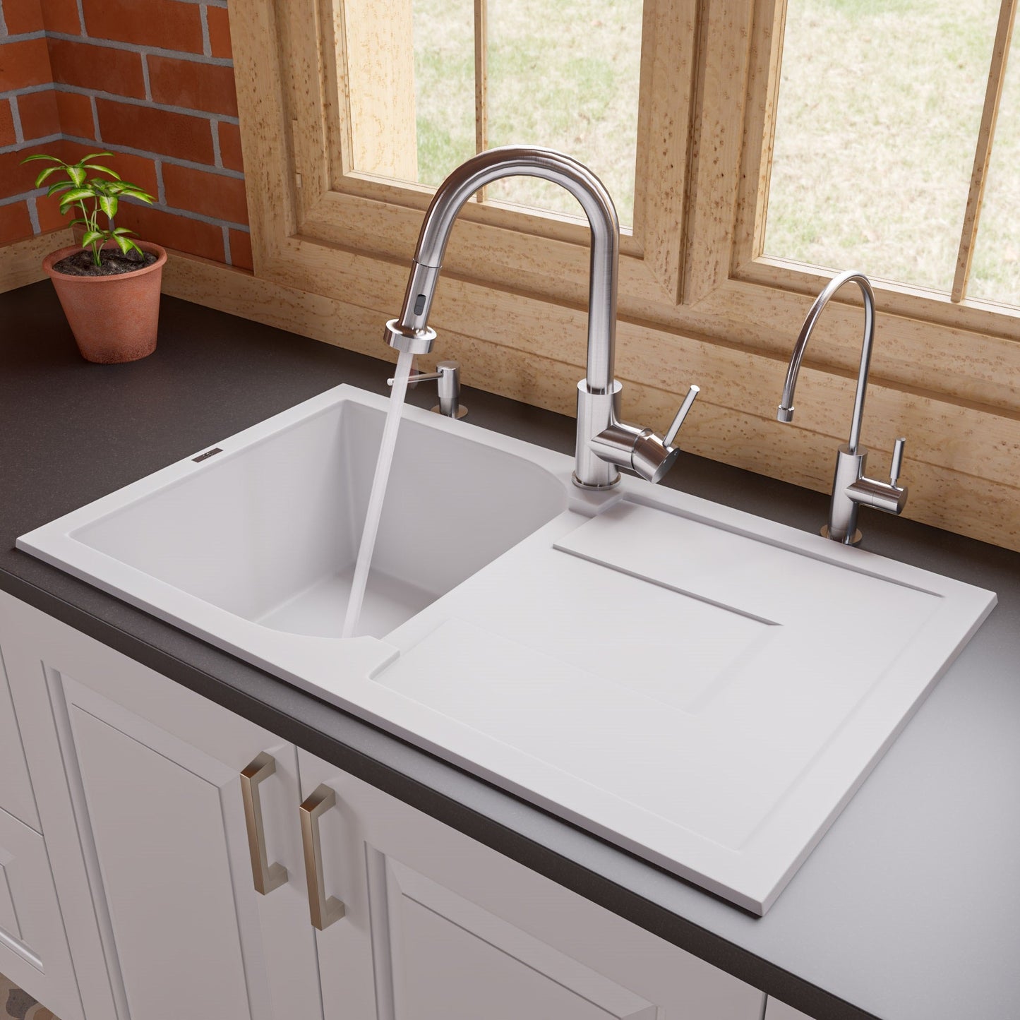 ALFI brand AB1620DI 34" Single Bowl Granite Composite Kitchen Sink with Drainboard