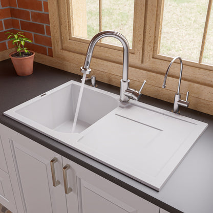 ALFI brand AB1620DI 34" Single Bowl Granite Composite Kitchen Sink with Drainboard