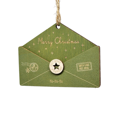 Wooden Letter to Santa Ornament - Green