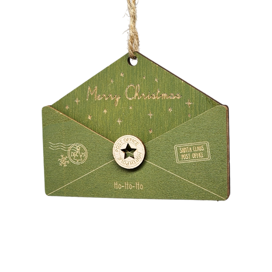 Wooden Letter to Santa Ornament - Green