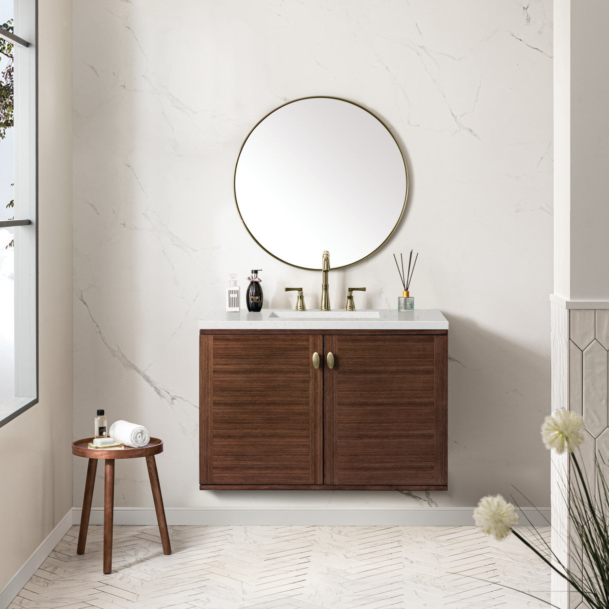 Amberly 36" Single Vanity Cabinet, Mid-Century Walnut