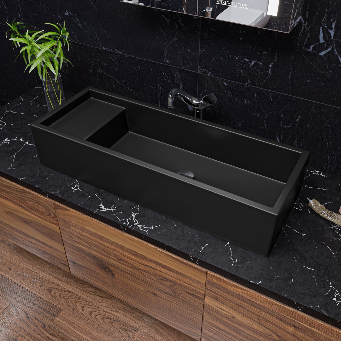 ALFI brand  AB39TRBM 39" Black Matte Above Mount Fireclay Bathroom Trough Sink