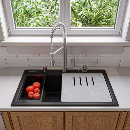 ALFI brand AB3418SBDI 33" Granite Composite Workstation Step Rim Single Bowl Drop In Sink with Accessories