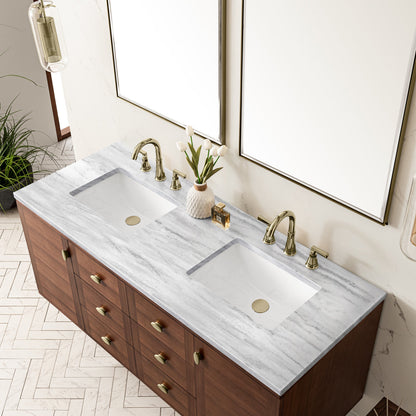 Amberly 60" Double Vanity Cabinet, Mid-Century Walnut