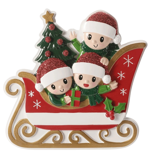 Sleigh With Gold Rails Family of 3 Ornament