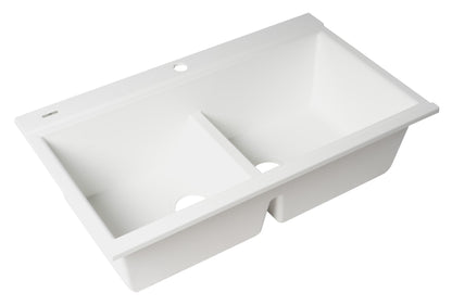 ALFI brand AB3418DBDI 33" Granite Composite Workstation Step Rim Double Bowl Drop In Sink with Accessories