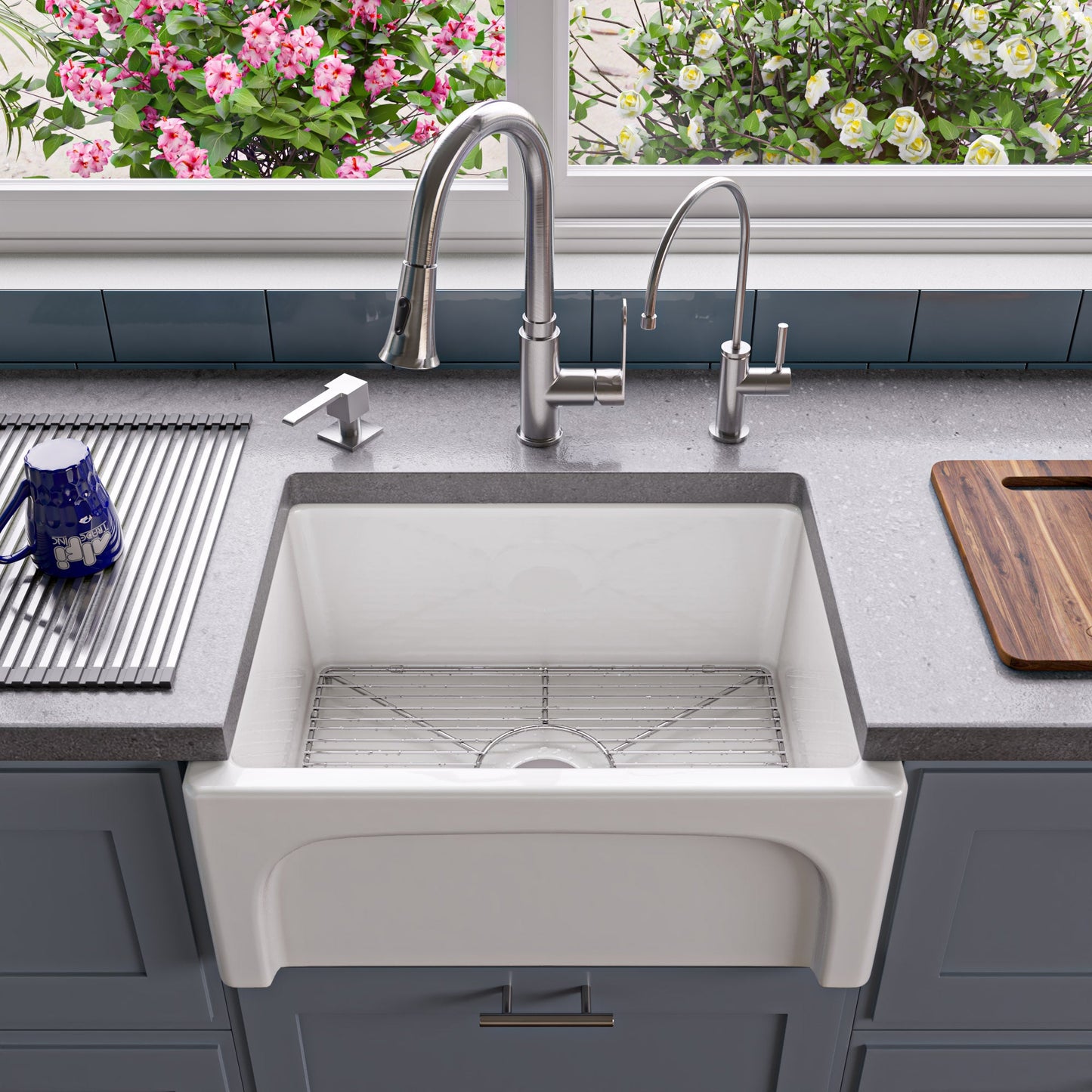 ALFI brand AB2418ARCH Arched Apron Thick Wall Fireclay Single Bowl Farm Sink