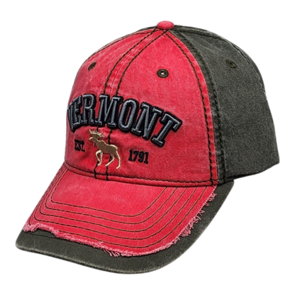 2 Tone Embroidered Hat - Vermont 1791 Moose - Cranberry and Olive