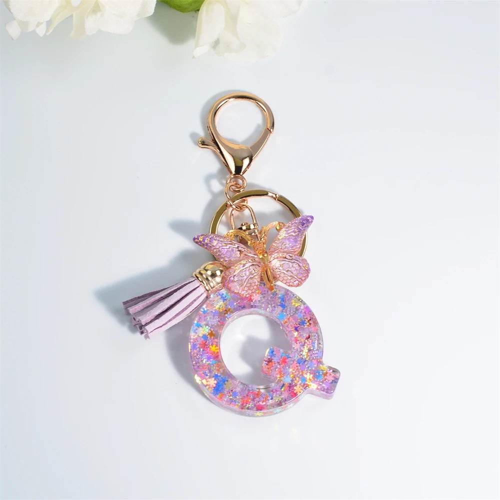 A–Z Personalized Butterfly Tassel Keychain – Custom Initial Gift for Women