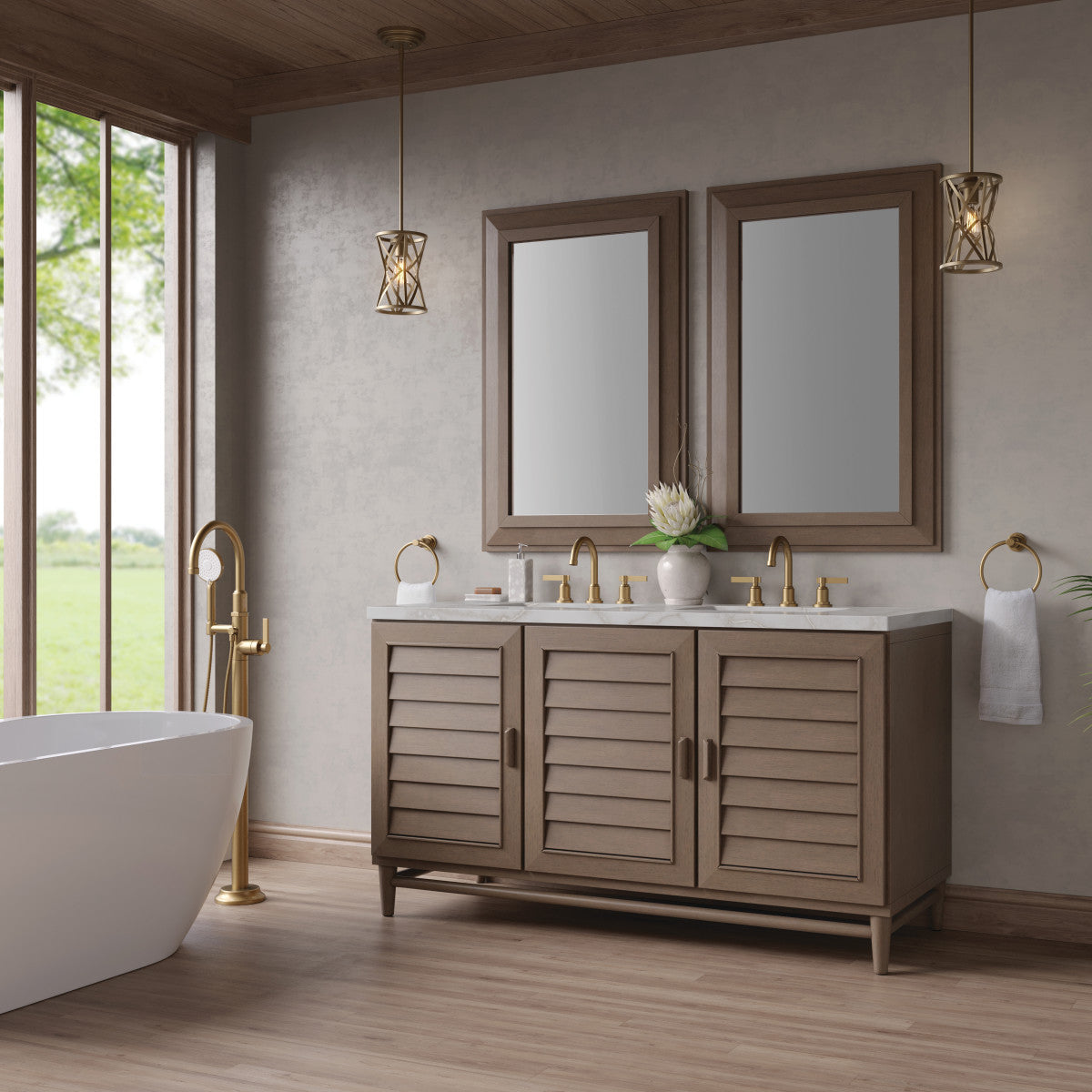 Portland 60" Double Vanity Cabinet, Whitewashed Walnut