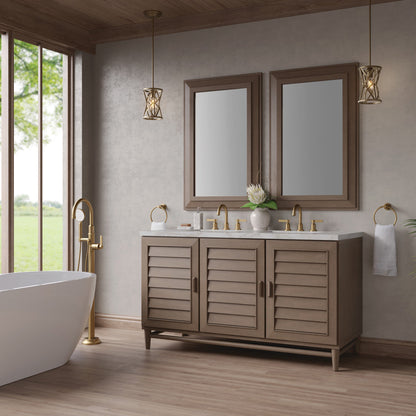 Portland 60" Double Vanity Cabinet, Whitewashed Walnut