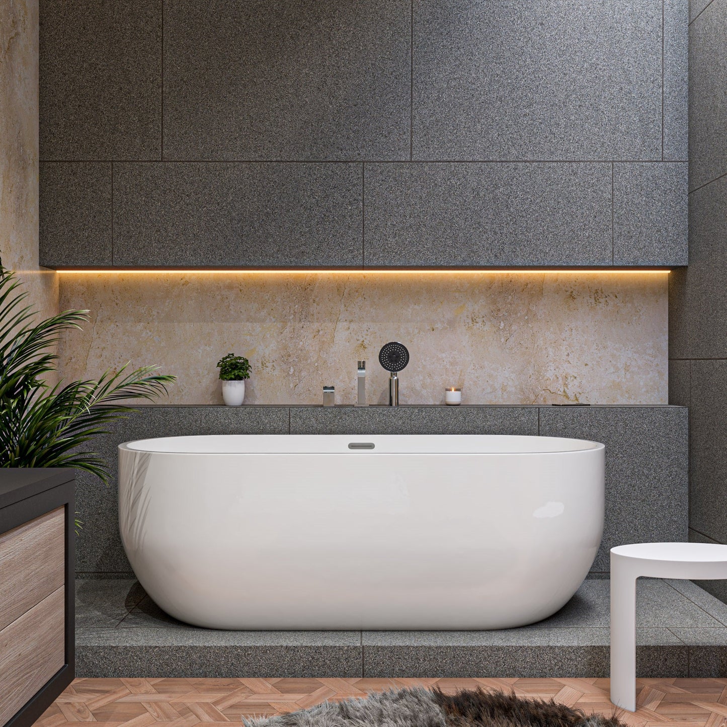 ALFI brand AB2703 Deck Mounted Tub Filler and Round Hand Held Shower Head