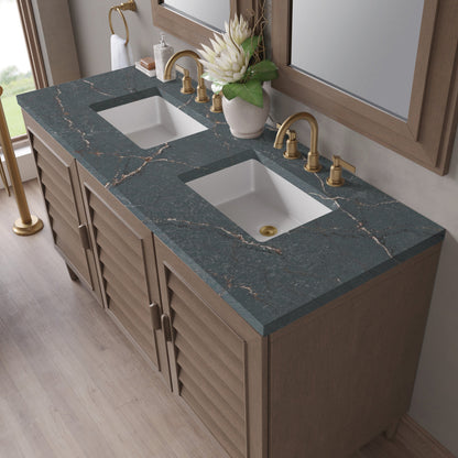 Portland 60" Double Vanity Cabinet, Whitewashed Walnut