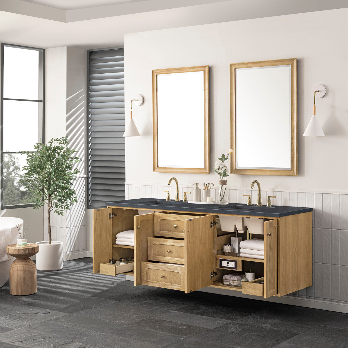 Laurent 72" Double Vanity Cabinet, Light Natural Oak