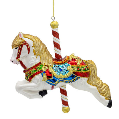 Decorative horse ornament with colorful details on a white background