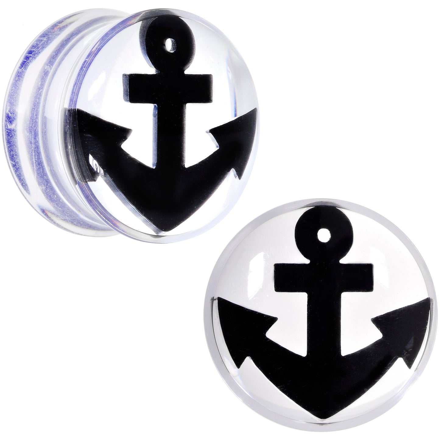 Clear Acrylic Black Anchor Saddle Plug Set 6mm to 20mm