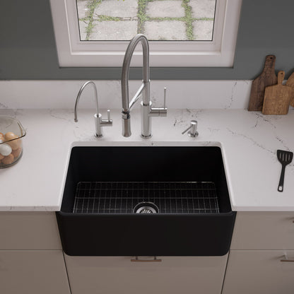 ALFI brand ABF3018 Smooth Apron 30" x 18" Single Bowl Fireclay Farm Sink