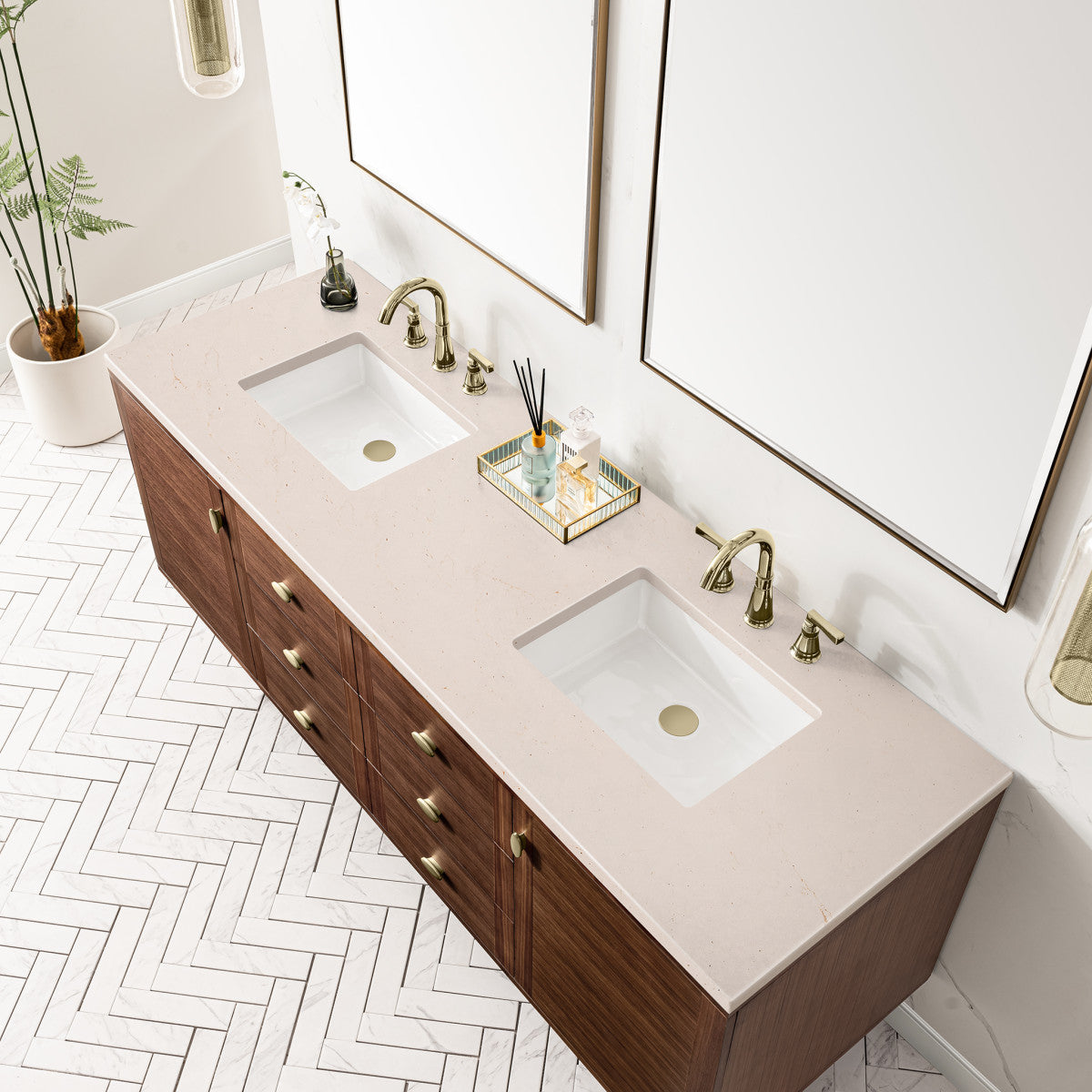 Amberly 72" Double Vanity Cabinet, Mid-Century Walnut
