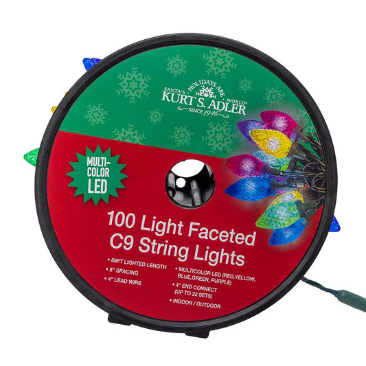100-Light Multicolor LED Faceted C9 Green Wire String Lights