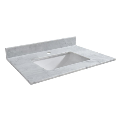 WOODBRIDGE 43" x22" Vanity Top with Single Under Mount Rectangle Bowl, Carrara White Marble, Pre-drilled with Single hole Faucet set up Option