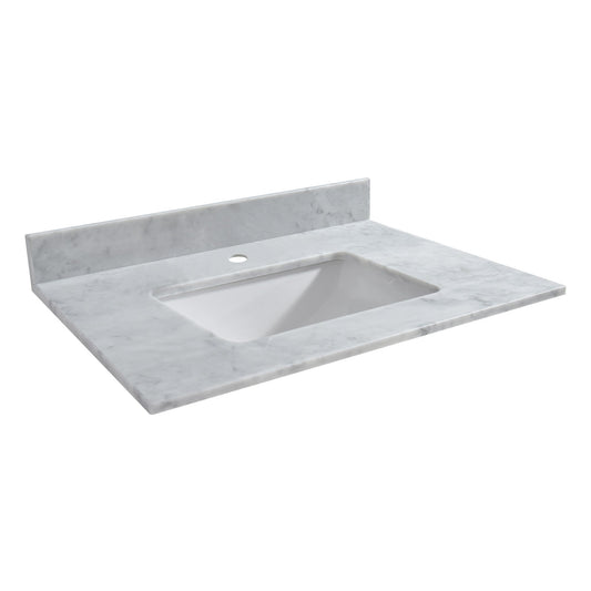 WOODBRIDGE 43" x22" Vanity Top with Single Under Mount Rectangle Bowl, Carrara White Marble, Pre-drilled with Single hole Faucet set up Option