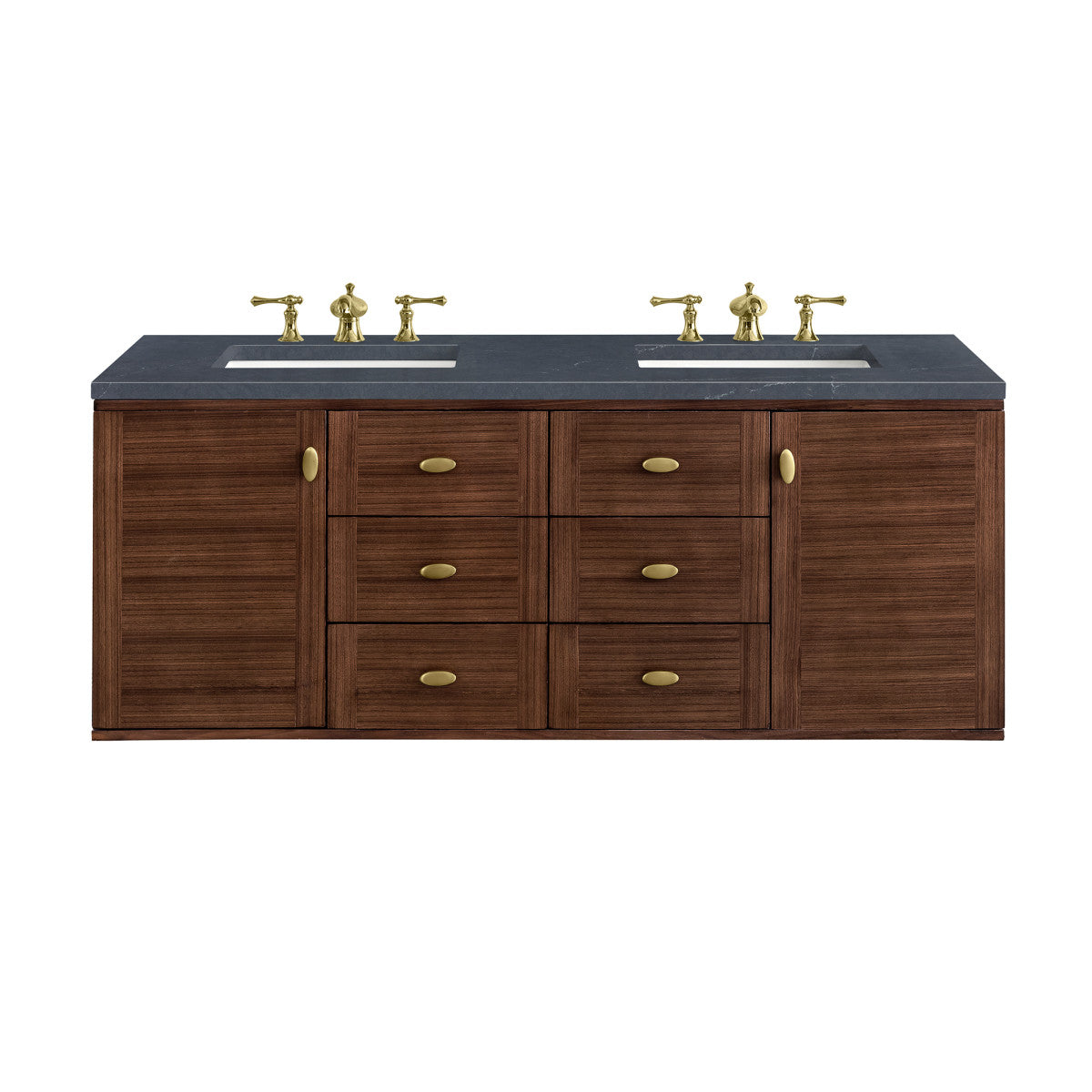 Amberly 60" Double Vanity Cabinet, Mid-Century Walnut