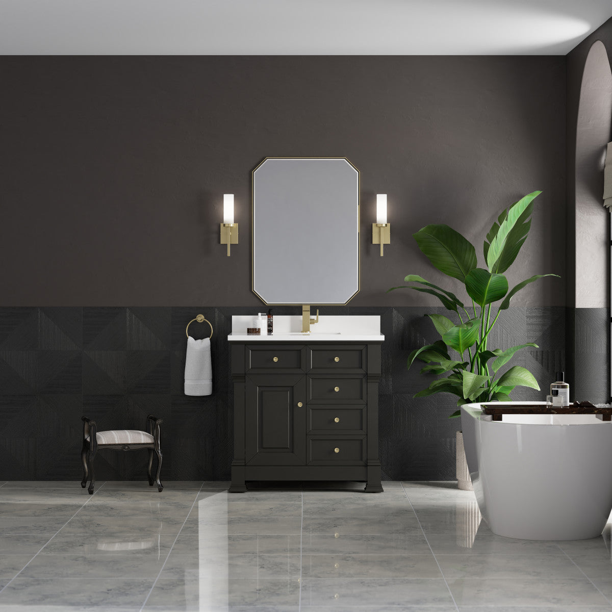 James Martin 547-V36 Brookfield 36” Single Vanity – Black Onyx / Honey Oak / Pearl Charcoal