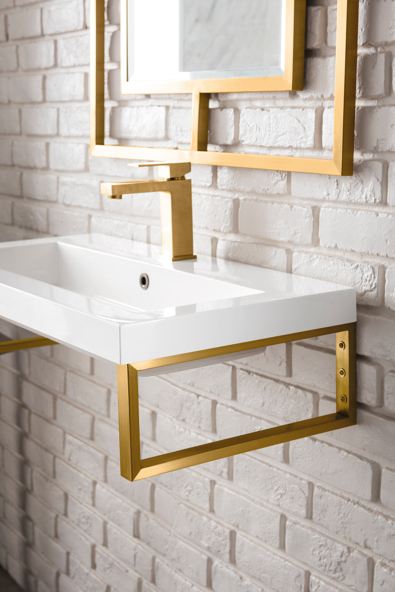 Two Boston 15.25" Wall Brackets, Radiant Gold w/ 31.5" White Glossy Composite Stone Top
