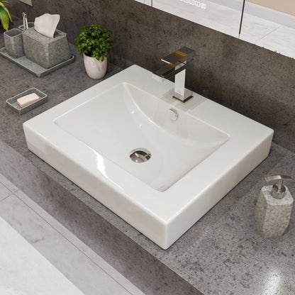 ALFI brand  ABC701 White 24" Rectangular Semi Recessed Ceramic Sink with Faucet Hole