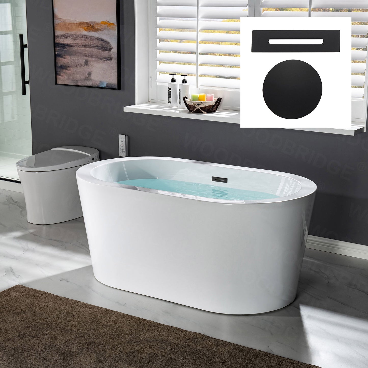 WOODBRIDGE BTA0088 56" Acrylic Freestanding Bathtub Contemporary Soaking Tub