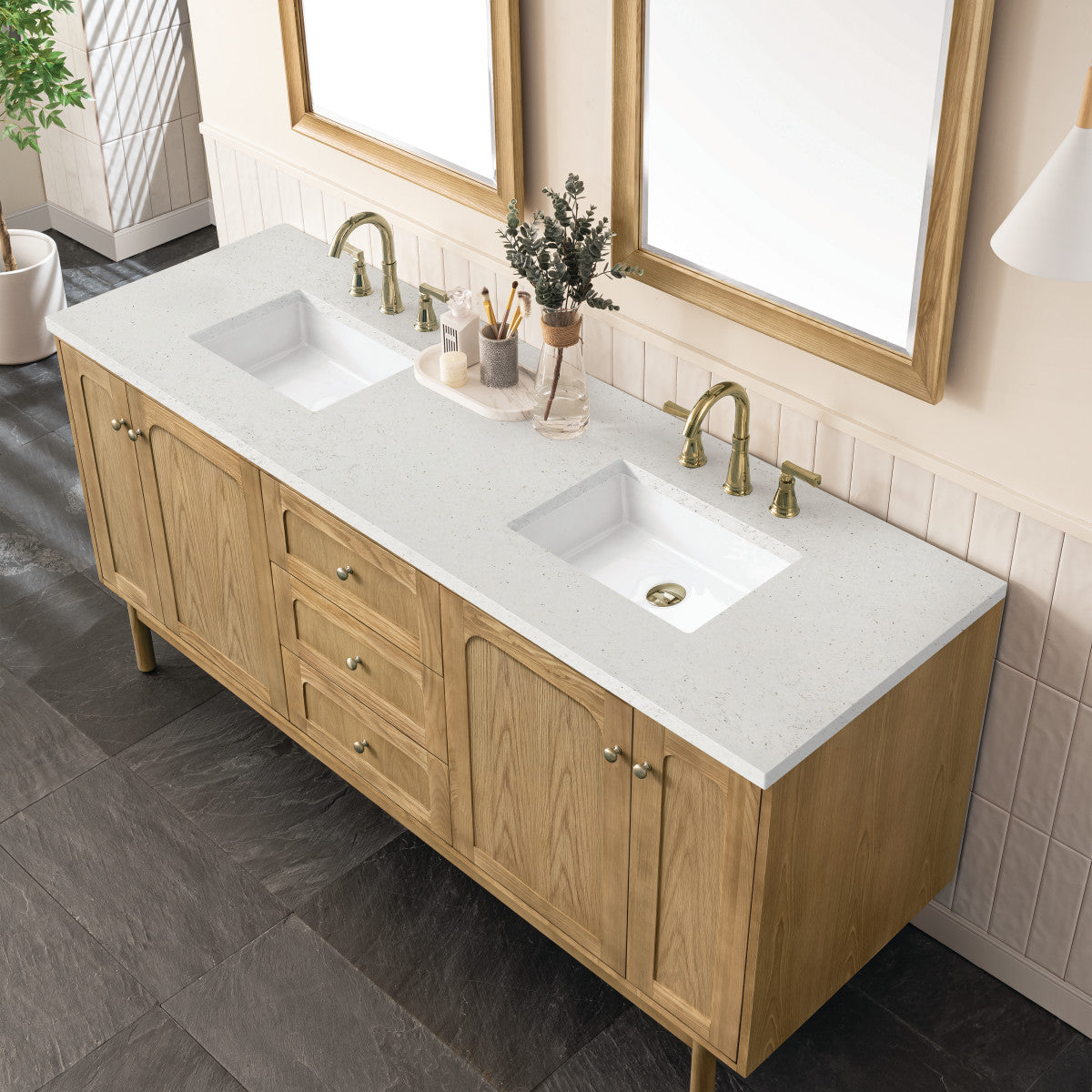 Laurent 72" Double Vanity Cabinet, Light Natural Oak
