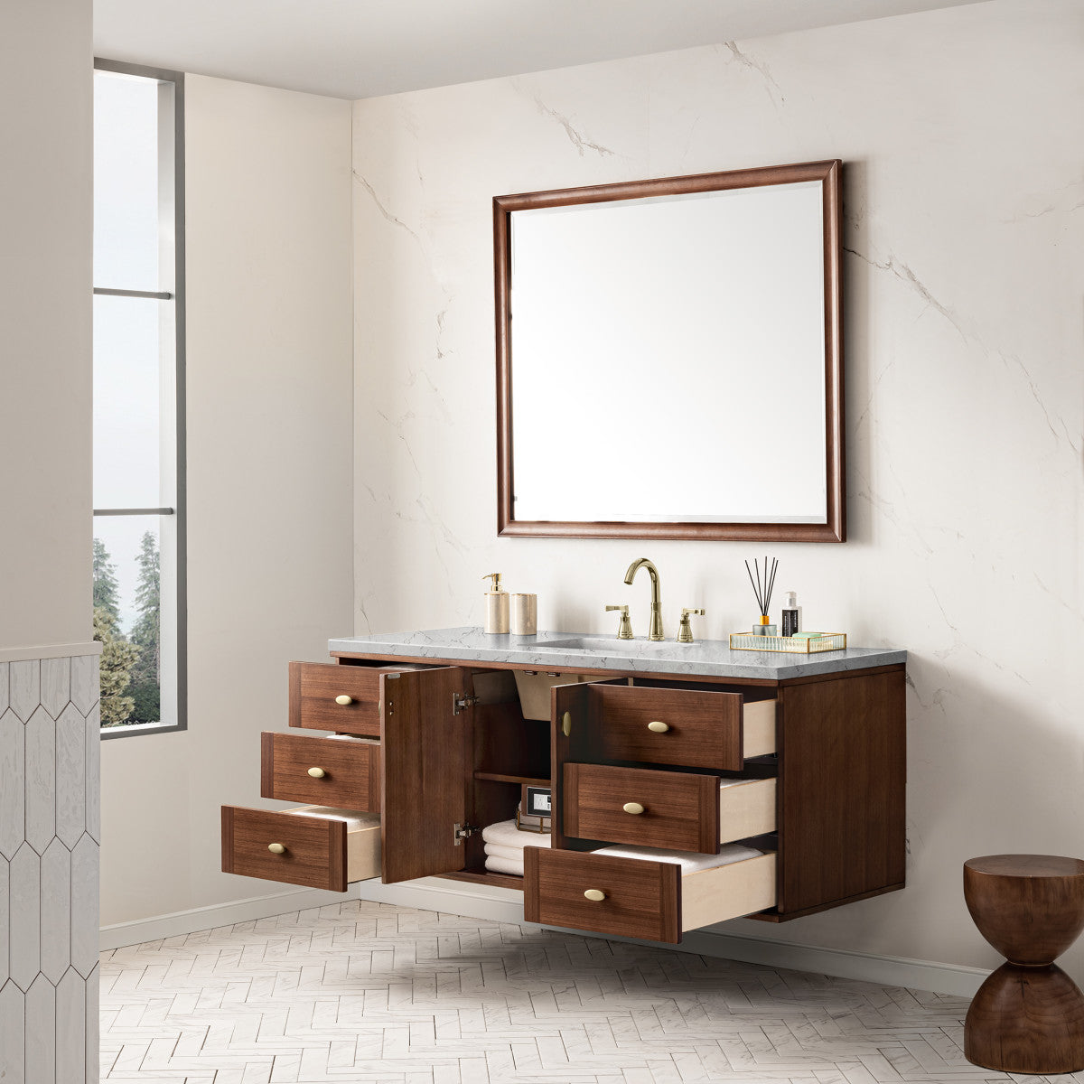 Amberly 60" Single Vanity Cabinet, Mid-Century Walnut