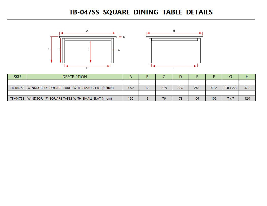 Windsor 47" Square Table