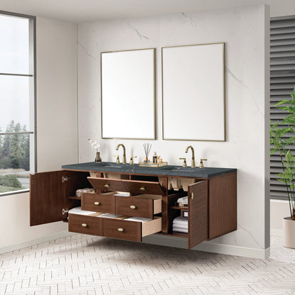 Amberly 72" Double Vanity Cabinet, Mid-Century Walnut